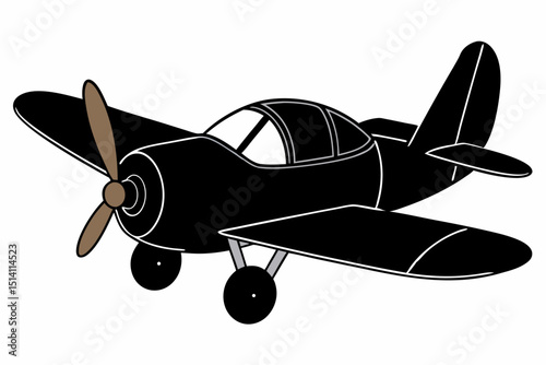 Black silhouette small airplane propeller vintage aircraft