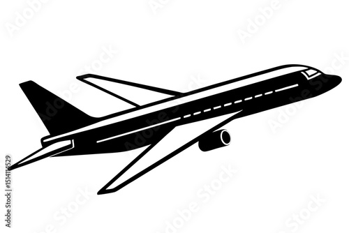 Airplane taking off black and white illustration