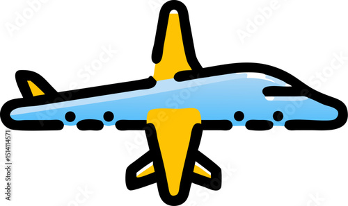 Cartoon airplane icon light blue yellow wings travel flight