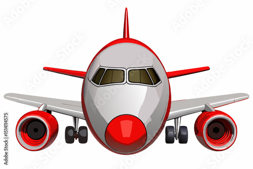 Cartoon airplane front view red white travel flight journey