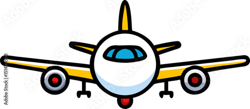 Cartoon airplane icon yellow wings white body travel flight