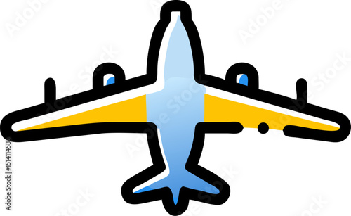 Cartoon airplane icon yellow blue wings travel flight journey