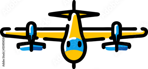 Cartoon airplane icon yellow blue wings flight travel