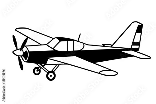 Classic airplane design black and white illustration