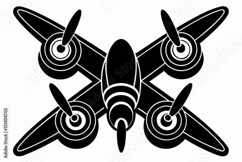 Vintage airplane top view black silhouette graphic design
