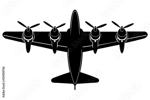Vintage airplane silhouette top view black and white