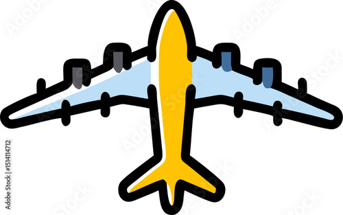 Yellow airplane icon top view simple design travel flight