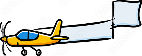 Yellow airplane pulling banner cartoon illustration