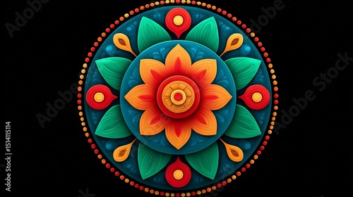 Exchange Kaleidoscopic Mandala Cultural Exchange Kaleidoscopic Mandala rotating cultural symbols radial symmetry cyclical sharing motif kaleidoscopic pattern illustration
