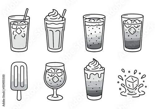 Cold coffee silhouette icons set – simple, refreshing and chilled beverage symbols