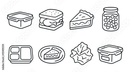 Leftovers icons set – silhouette, food storage, and meal preservation symbols