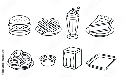 Diner classics silhouette icons set – vintage, retro and nostalgic dining symbols