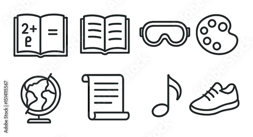 Education and hobbies line icons set – outline, learning and creative activity symbols