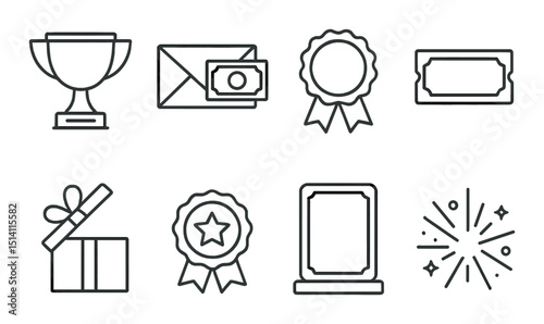 Prize and rewards outline icons set – awards, achievement and recognition symbols