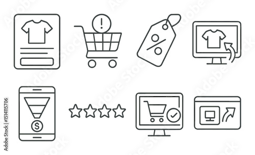 E-commerce outline icons set – shopping, retail and online store symbols