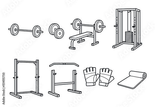 Gym equipment silhouette icons set – fitness, workout and exercise symbols