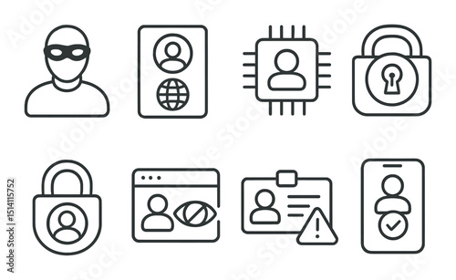 Digital identity outline icons set – security, privacy and authentication symbols