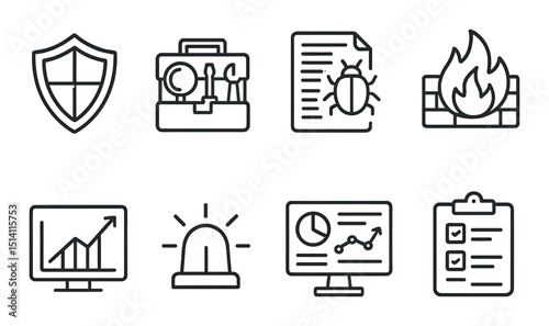 Incident response outline icons set – security, emergency and protection symbols
