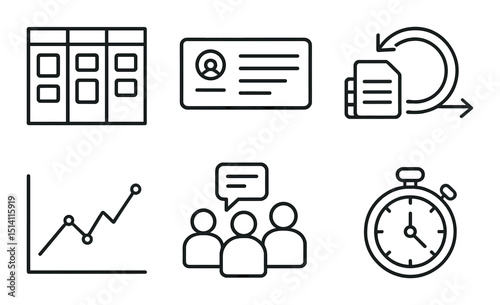 Agile workflow outline icons set – project management, process efficiency symbols