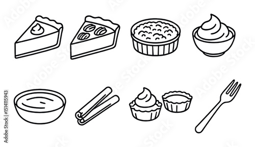 Thanksgiving dessert line icons set – sweets, treats, and holiday pastry symbols