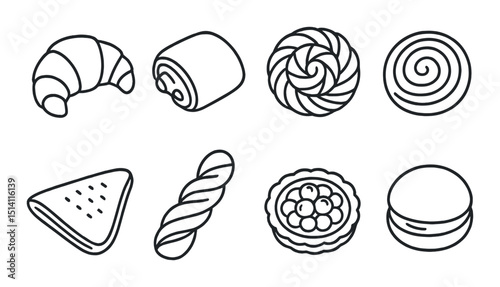 Breakfast pastries silhouette icons set – bakery, dessert, pastry symbols collection
