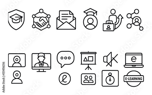 Educational outline icons set - academic, learning, and e-learning symbols