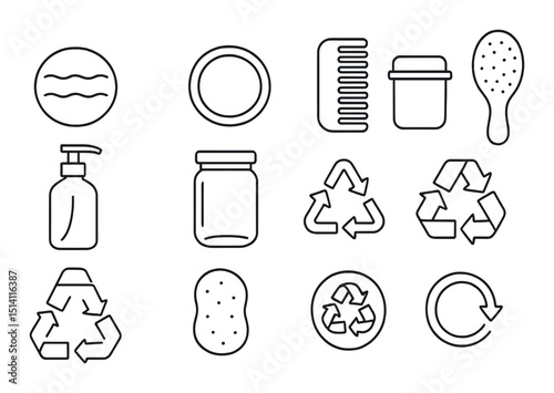 Eco friendly outline icons set – recycling, sustainable living, zero waste symbols