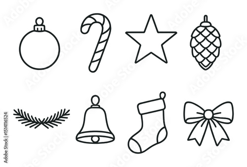 Classic christmas icons set – silhouette, holiday, festive season symbols