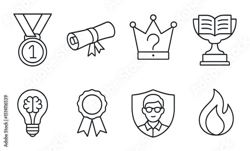Academic achievement outline icons set – education, success and learning symbols