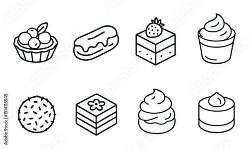 Dessert outline icons set – linear, sweets and pastry symbol collection