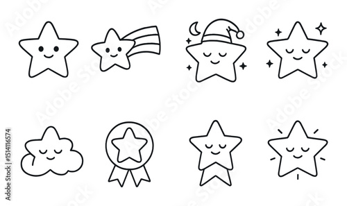 Children's star icons set – silhouette, simple and playful designs for kids