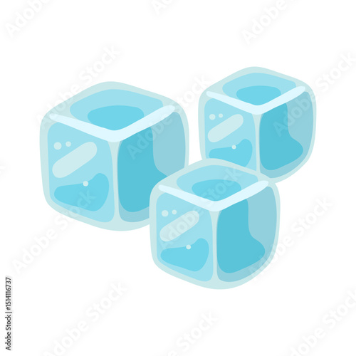 Cartoon blue ice cubes trio for drinks and summer design. Vector isolated illustration on white background.