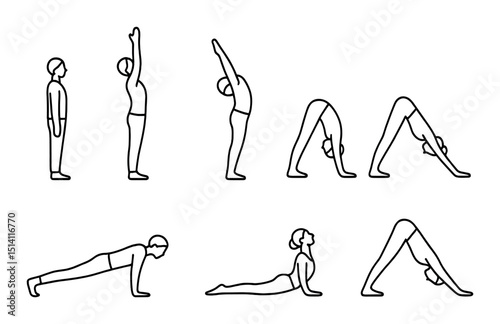 Yoga and fitness silhouette icons set – wellness, exercise and health symbols