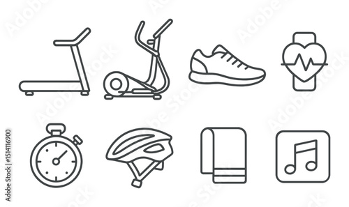 Cardio fitness outline icons set – exercise, workout and heart health symbols
