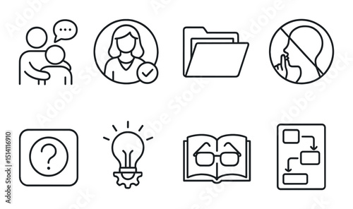 Academic support linear icons set – learning, education, knowledge symbols