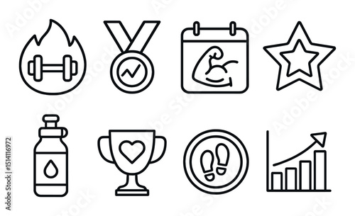 Fitness and health outline icons set – exercise, wellness and training symbols