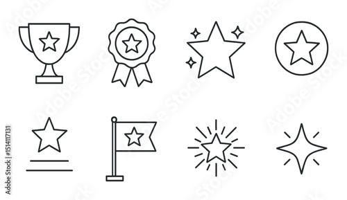 Achievement and awards silhouette icons set – recognition, trophy, star symbols