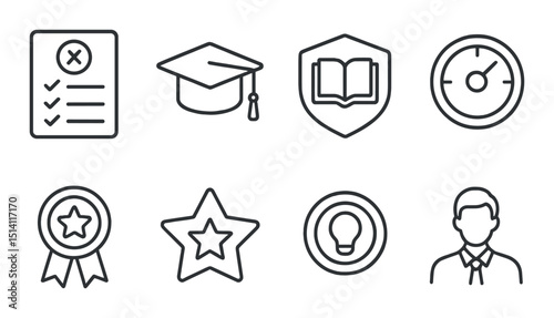 Educational icons set – outline, academic, learning symbols for easy design