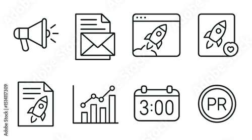Marketing tools linear icon set. simple communication and pr symbols
