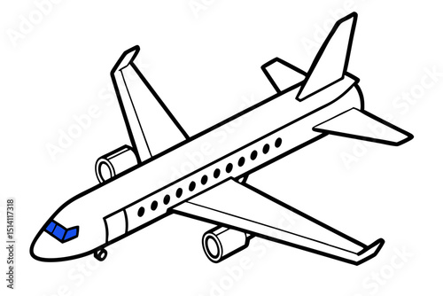 Airplane drawing simple line art black and white illustration