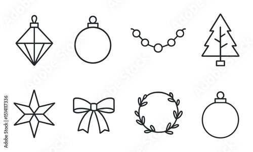Minimalist christmas outline icons set – holiday, festive and seasonal symbols