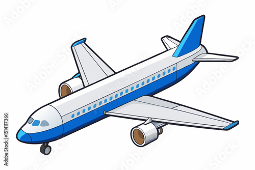 Airplane illustration blue and white commercial jet travel flight journey