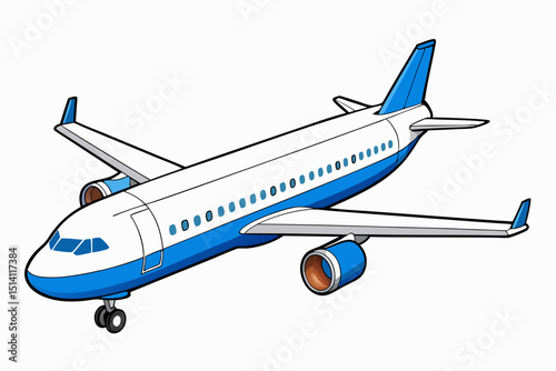 Airplane illustration blue and white commercial jetliner travel flight journey