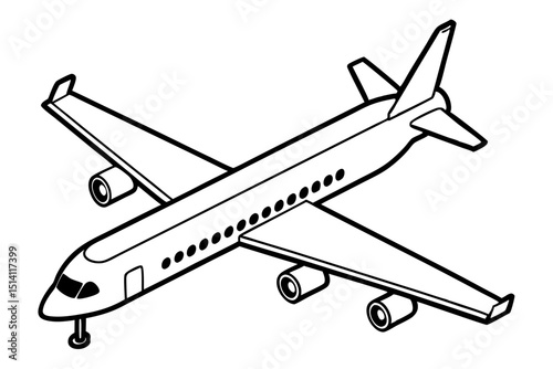Airplane illustration simple line art drawing black and white