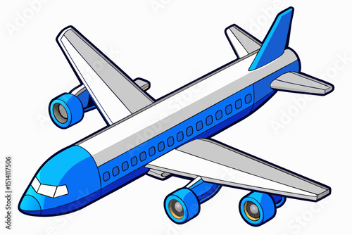 Blue and white airplane cartoon illustration travel flight journey