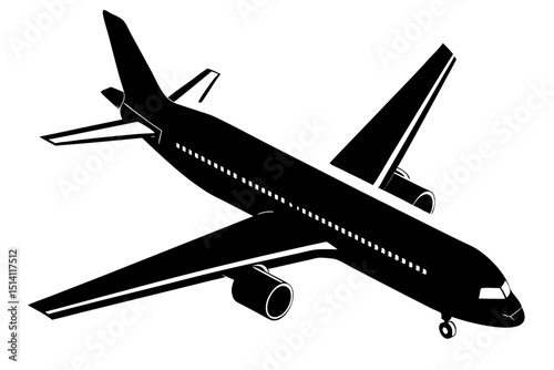 Black silhouette airplane icon air travel flight journey