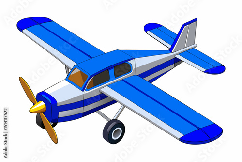 Blue and white propeller airplane cartoon illustration