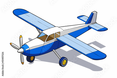 Blue and white single engine propeller airplane cartoon illustration