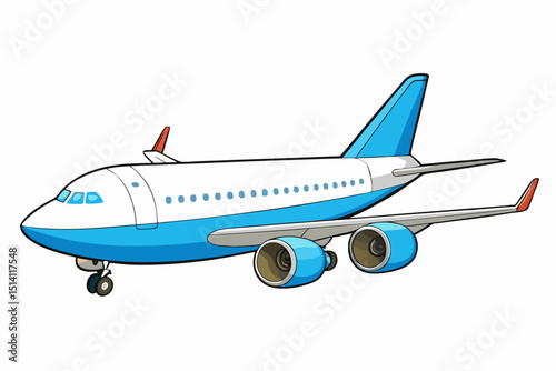 Cartoon airplane illustration blue white jet travel flight