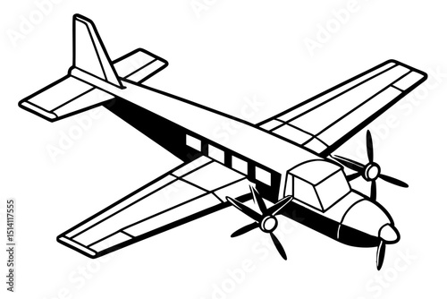 Classic airplane design black and white illustration